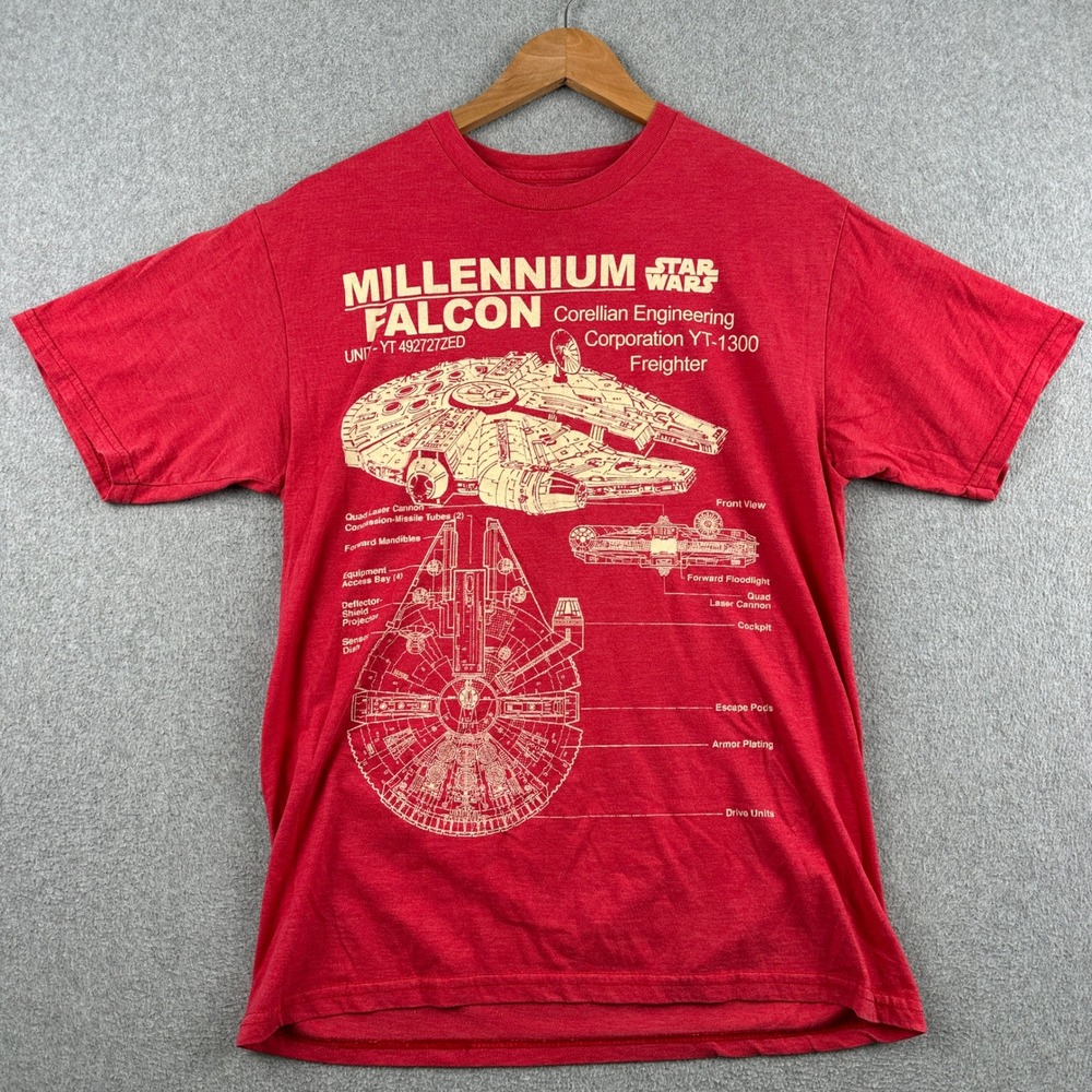 Star Wars T Shirt Mens M Red Millennium‎ Falcon Blueprint Graphic Mad Engine Tee